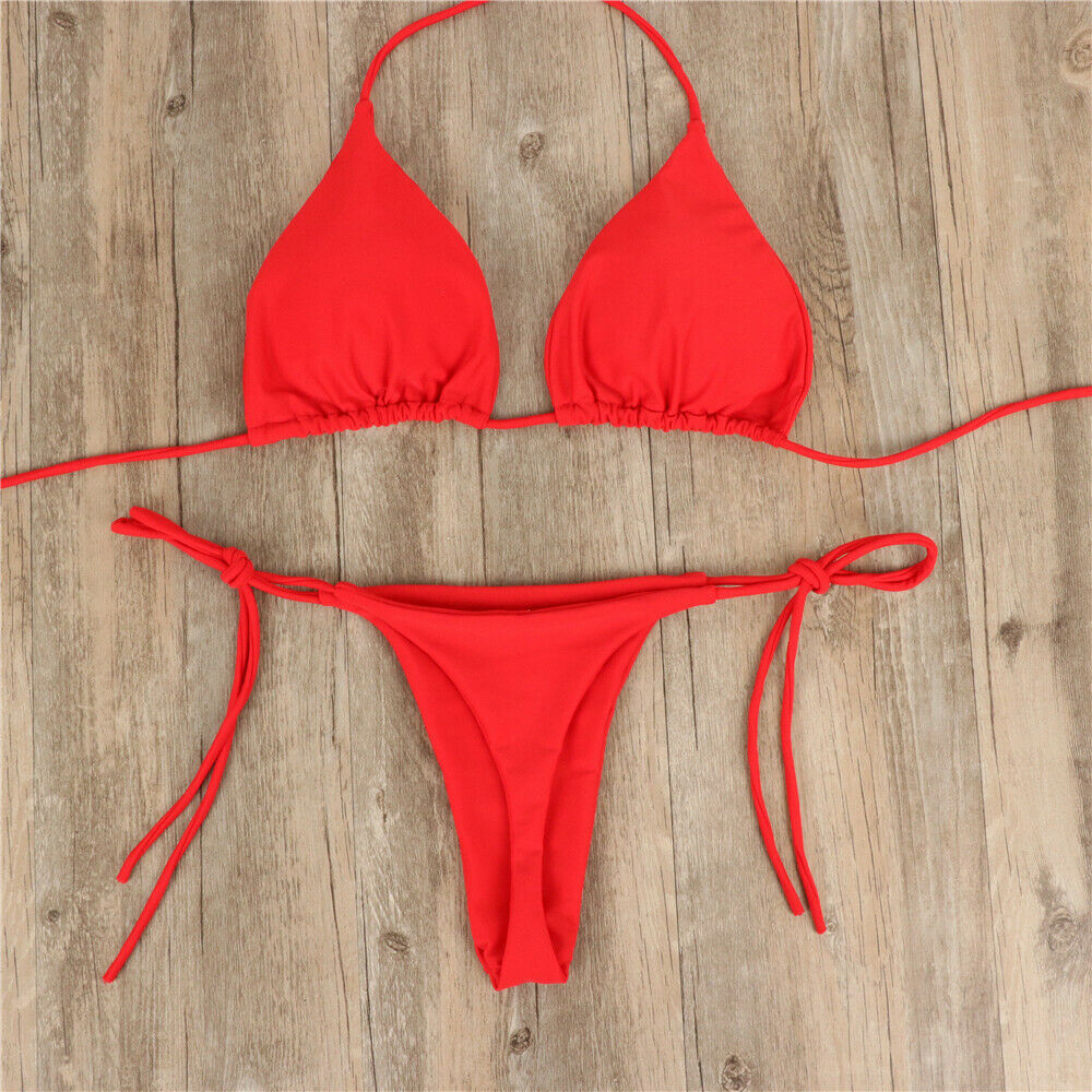 Conjunto de Bikini con Tanga para mujer, traje de baño Sexy con lazo lateral, estilo vendaje, accesorios de baño, rojo/azul/negro/blanco/rojo vino/rosa