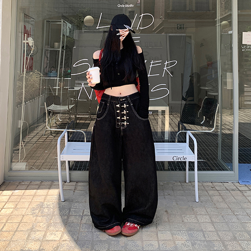 Y2k roupas jeans para mulher baggy solto perna larga angustiado lavado calças de cintura alta streetwear casual calças compridas