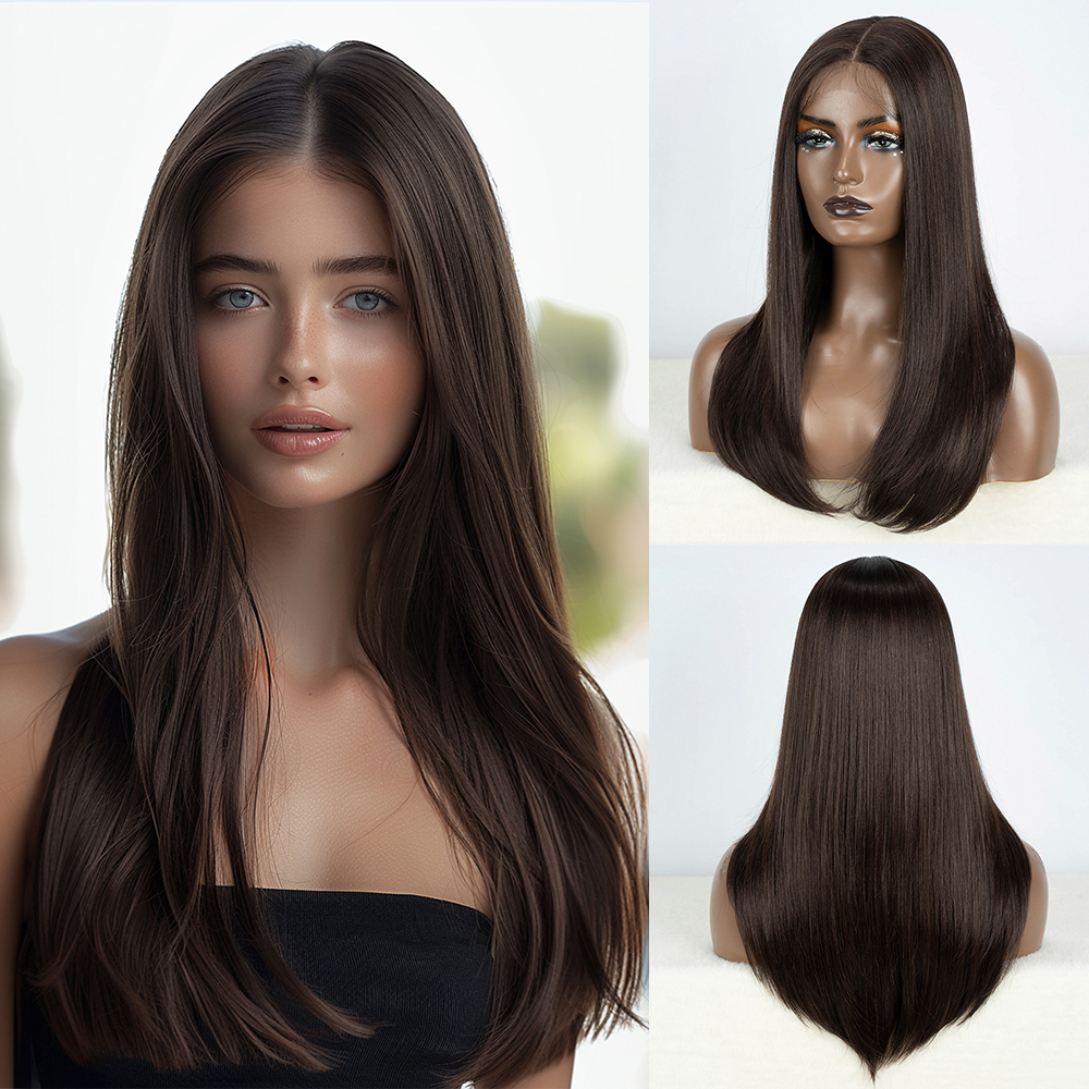 Pelucas delanteras de encaje sintético para mujer, peluca recta Bob de Color marrón y negro, peluca de encaje resistente al calor, pelucas de Cosplay