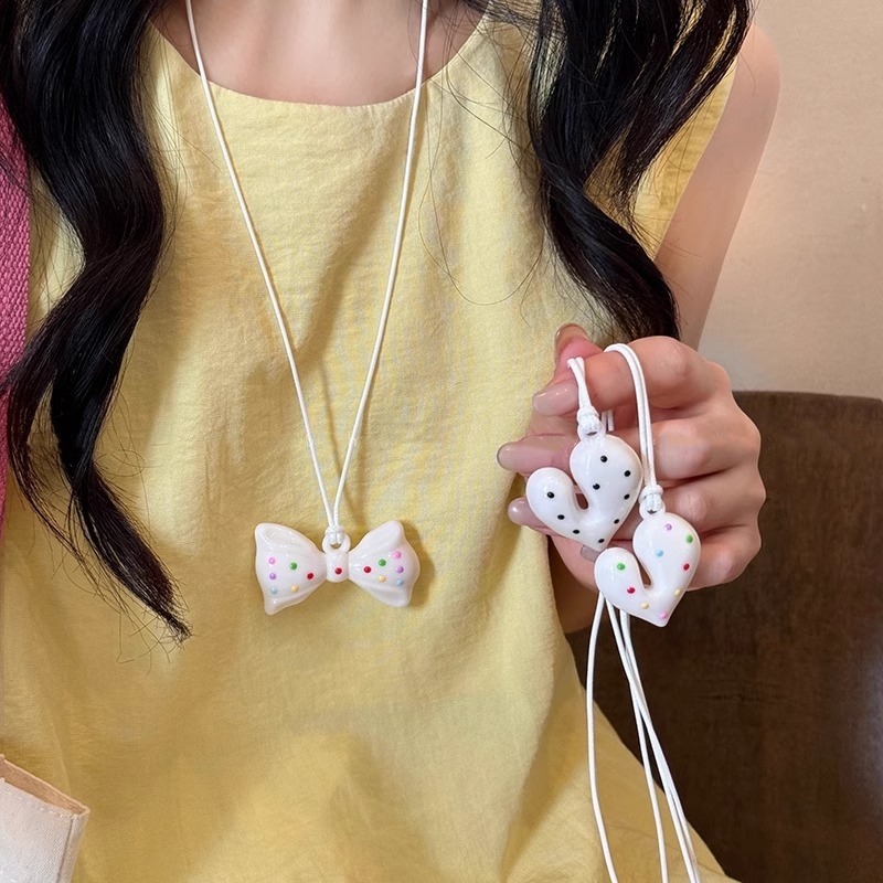 LATS Rainbow Dopamine Color Bow Heart Necklace for Women New Design Long Halterneck Accessory Fashion Jewelry Gift