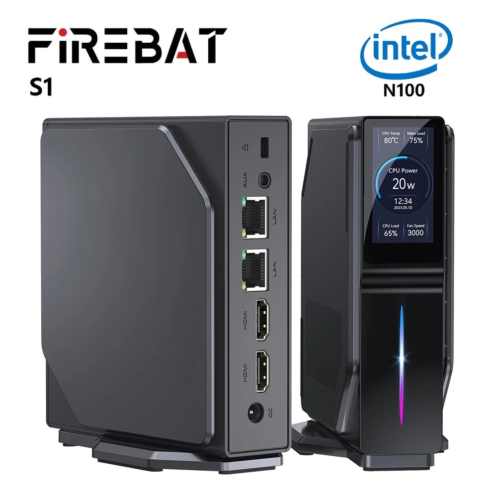 FIREBAT S1 미니 PC 12번째 알더 레이크 N100 16GB 512GB DDR4 미니PC 게이머 데스크탑 WiFi5 BT4.2 컴퓨터 RGB 시각화