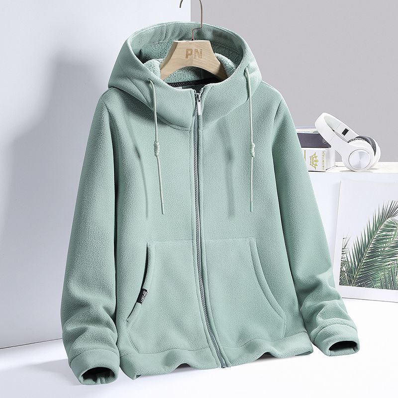 Sudaderas con capucha de lana de Cachemira Lisa para mujer, sudadera transpirable, chaqueta de ocio para caminar, abrigo cálido con cremallera, Top para mujer, Otoño e Invierno