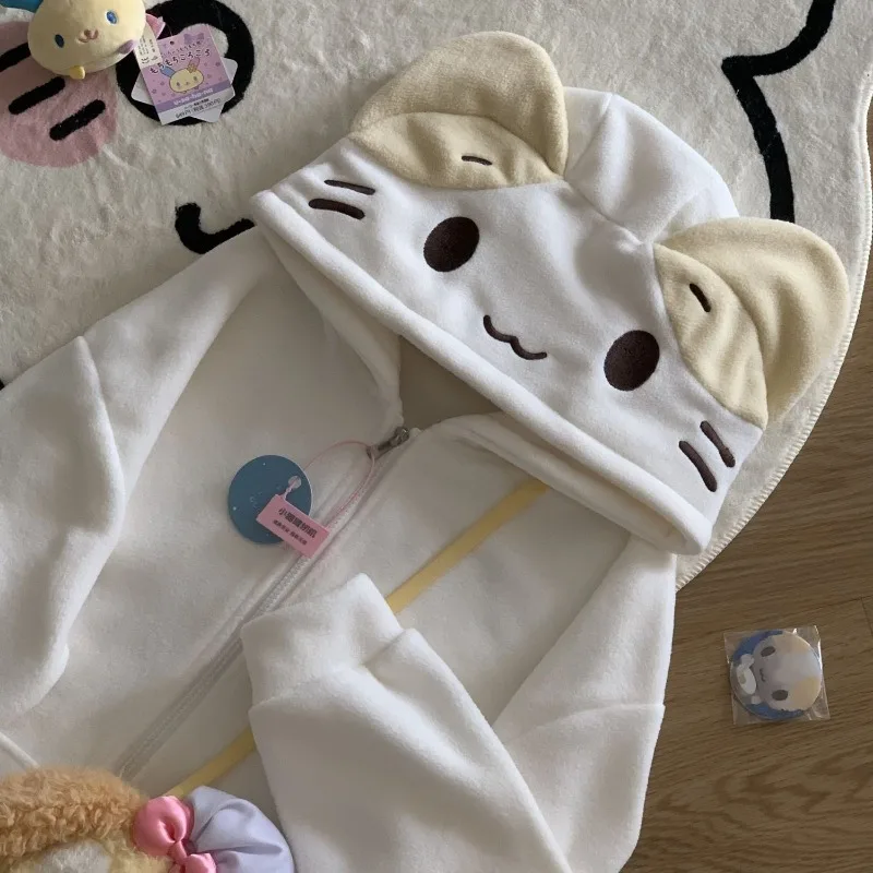 Deeptown Kawaii Лолита Стиль Женские флисовые толстовки Cutecore Oversize Японский мягкий свитшот на молнии для девочек Повседневный кардиган с героями мультфильмов