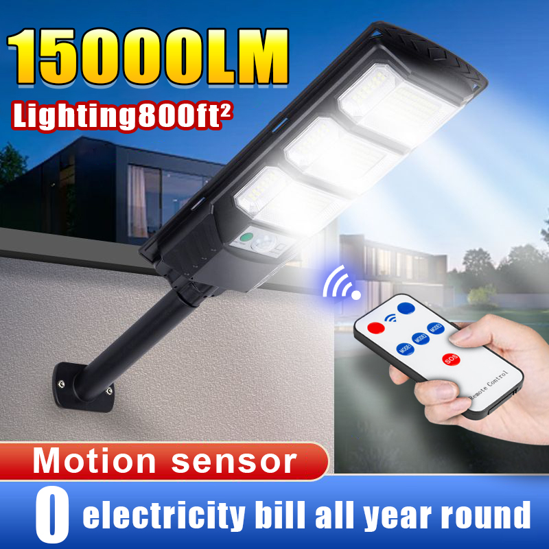 Luz solar ao ar livre com sensor do corpo humano, 15000 Lumens, controle remoto, luz impermeável da varanda, recentemente atualizado