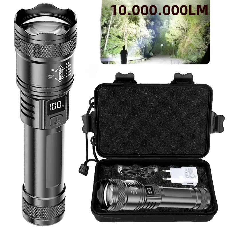 Lanterna LED Ultra Brilhante P50 2000LM, Lanterna Tática EDC de Emergência com Zoom Telescópico e Bateria 14500/18650