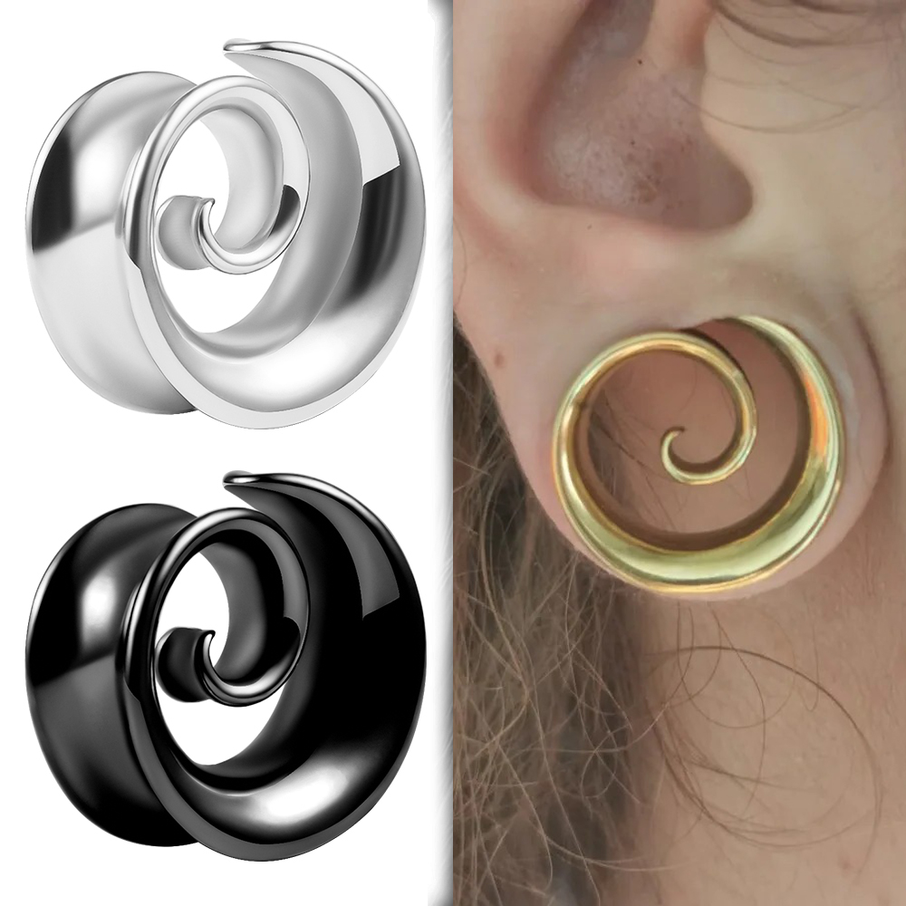 Doearko 2 peças de túneis de orelha de aço inoxidável, medidores de sela em espiral para expansor de lóbulo da orelha, piercing corporal, joia, presente