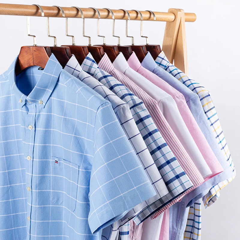 100% Cotton Thoáng Khí Nam Oxford Nữ Tay Ngắn Mùa Hè Kẻ Sọc Áo Sơ Mi Nam Sọc Quần Áo Kinh Doanh Thường Phù Hợp Với Quá Khổ