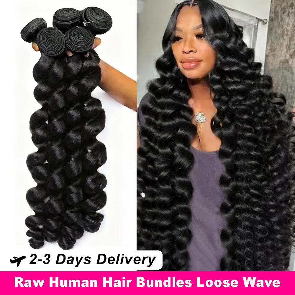 Raw Brazilian Human Hair Bundles Loose Wave 3 4 Bundle 28 30 Inch Virgin Remy Hair Extension For Women Sew In Quick Weave Bundle