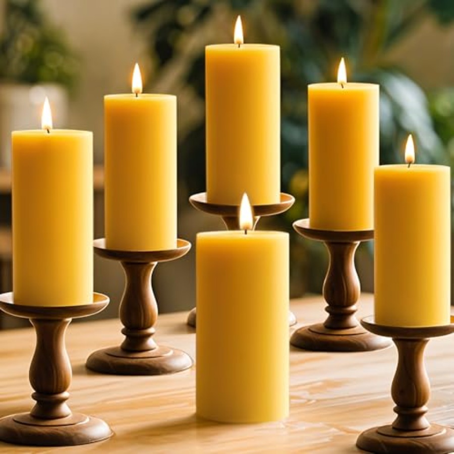 Pacote com 6 Velas de Cera de Abelha para o Dia das Mães, Velas Pilar 100% Naturais de Cera de Abelha, Vela de Emergência para Casa, 210 Horas Orgânicas