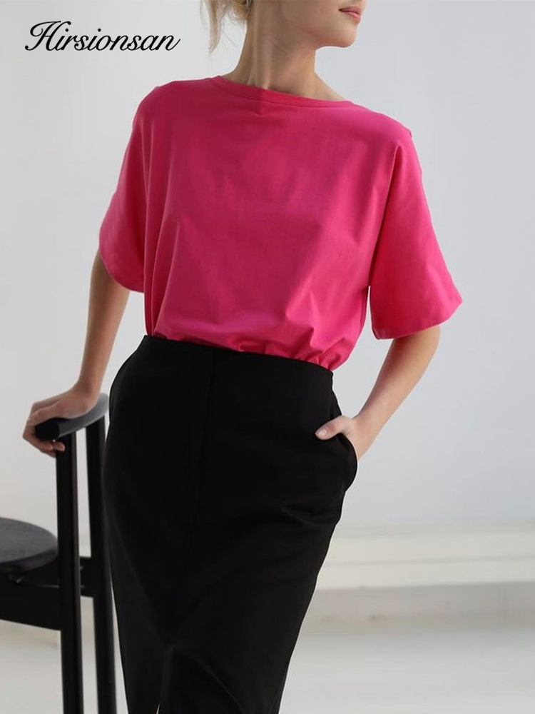 Hirsionsan magliette alla moda 100% cotone per le donne estate morbido o-collo manica corta T-shirt solide femminili semplici magliette Streetwear allentate