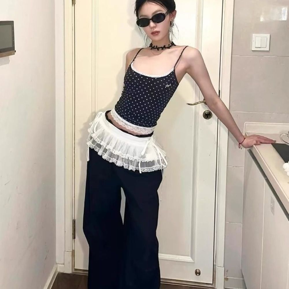 Minifaldas de encaje Balletcore a la moda Y2k, faldas cortas con volantes, cortina a tope de flores de estilo coreano para mujer