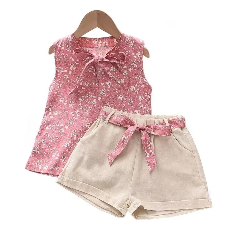 Nueva ropa de verano para niñas, chaleco sin mangas, pantalones cortos, 2 unids/set, ropa para niños pequeños, disfraz de moda infantil, chándales para niños