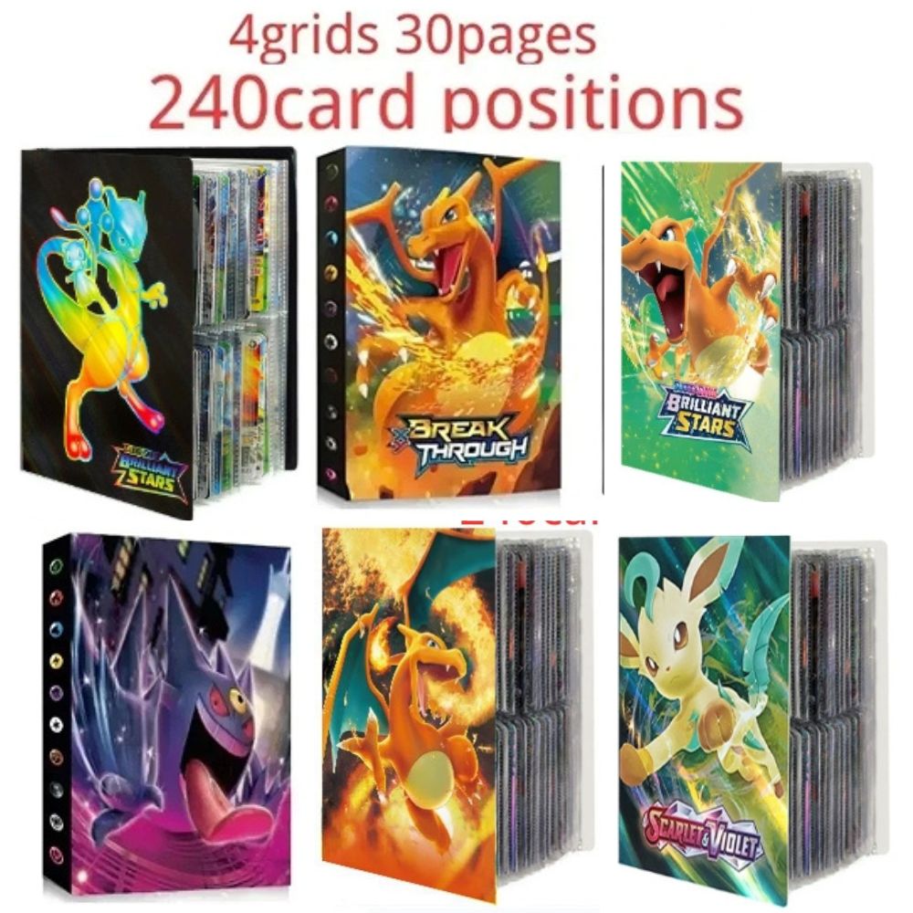 240 SZT. Album na Karty Pokémon, Książka z Kreskówkami Anime, Charizard, Pikachu, Karty do Gry VMAX GX EX, Segregator na Kolekcję, Folder, Zabawka, Prezent