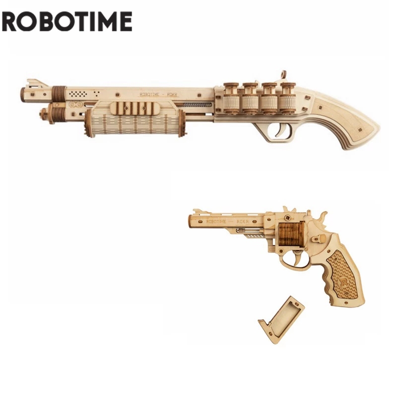 Robotime Rokr DIY Revólver, dispersión con banda de goma bala modelo de madera Kit de bloques de construcción juguete para regalo para niños adultos