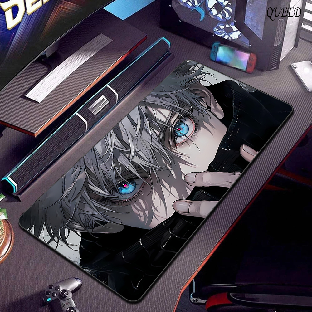 Alas Mouse Gaming besar, Jujutsu kasihen Gojo Satoru Mousepad lockge tebal Keyboard komputer, alas meja karet Anti slip