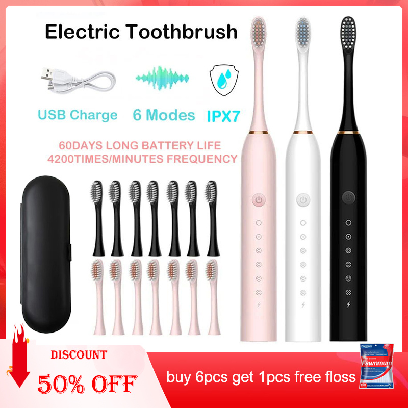 Cepillo de dientes eléctrico sónico para adultos, cepillo de dientes con sincronización inteligente, limpieza de dientes, blanqueamiento rápido, recargable por USB, cabezal de repuesto