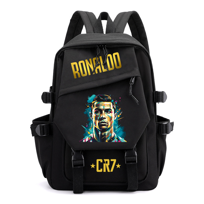 Mochila escolar para estudiantes con estampado de Ronaldo, mochila negra, bolso para niños adecuado para niñas