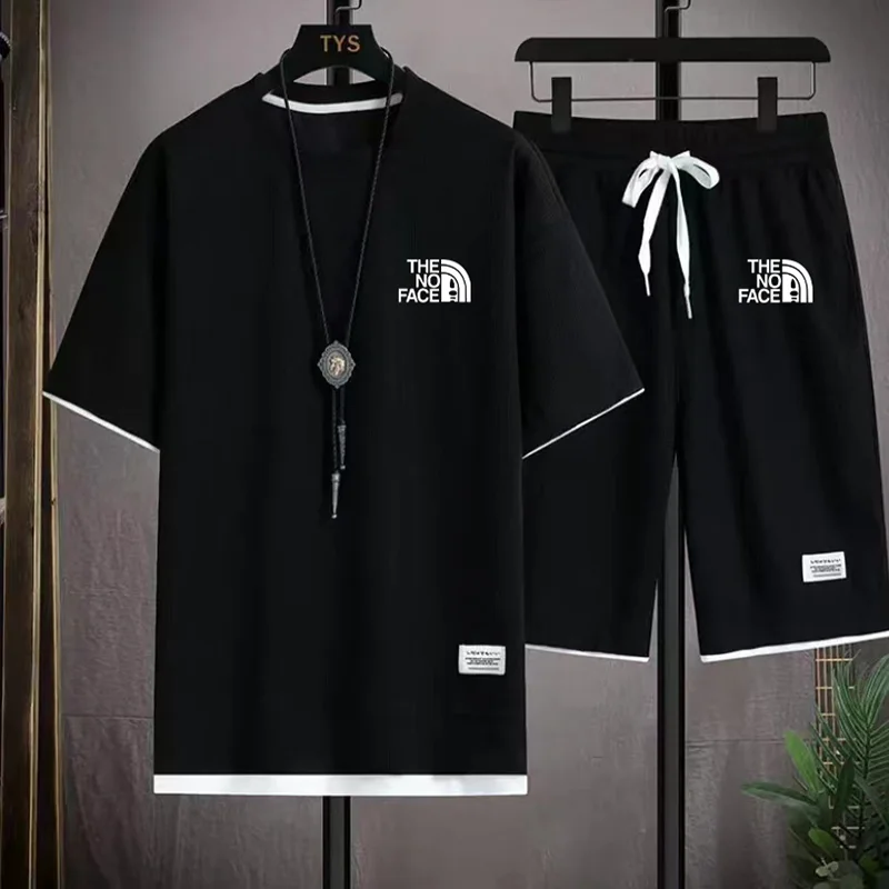 Conjunto de Verão Masculino Moda Esportiva Camiseta de Manga Curta + Conjunto de Shorts Esportivos Roupas Casuais Masculinas para Corrida
