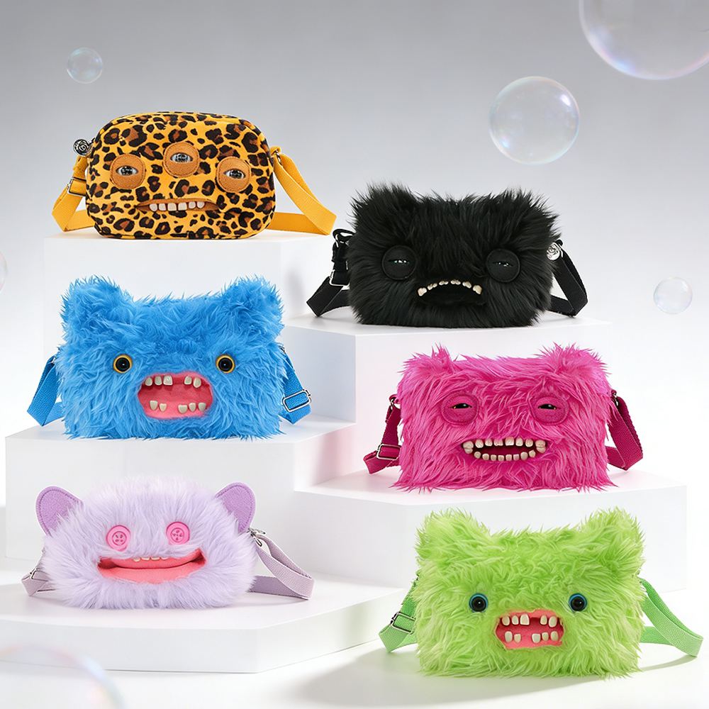 Tas Selempang Bulu Fuggler Original, Monster Gigi Jelek Berkepala Besar, Mata Besar, Unik, Menyeramkan, Tas Ransel Bulu, Hadiah Ulang Tahun