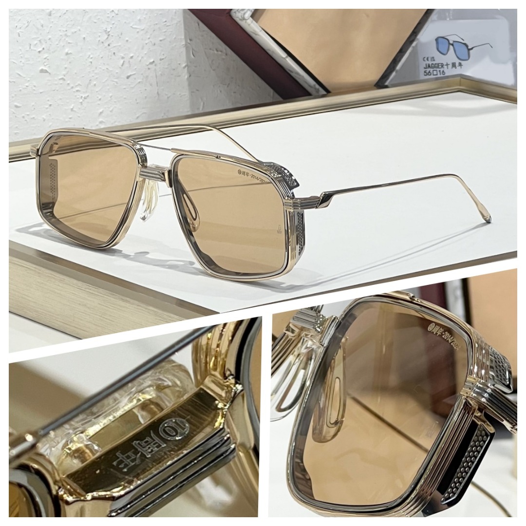   JAGGER Kacamata Pilot Titanium Persegi Buatan Tangan Jepang Ke-10 56-16 UV400 Gaya Punk Klasik Unisex Dengan Kotak