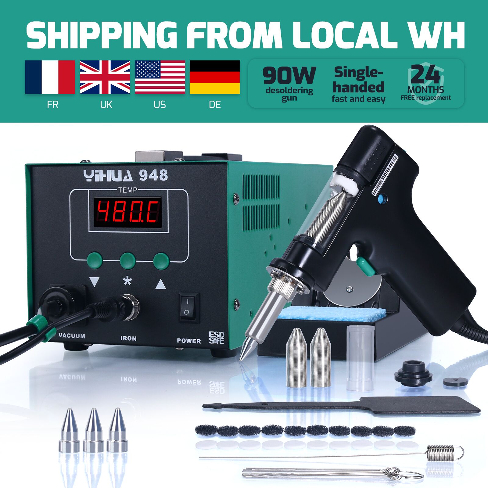 Yihua 948 Digitaal Display Soldeerstation Zuigkracht 90W Temperatuur Instelbaar Soldeerbout Tin Gun Desoldeerstation