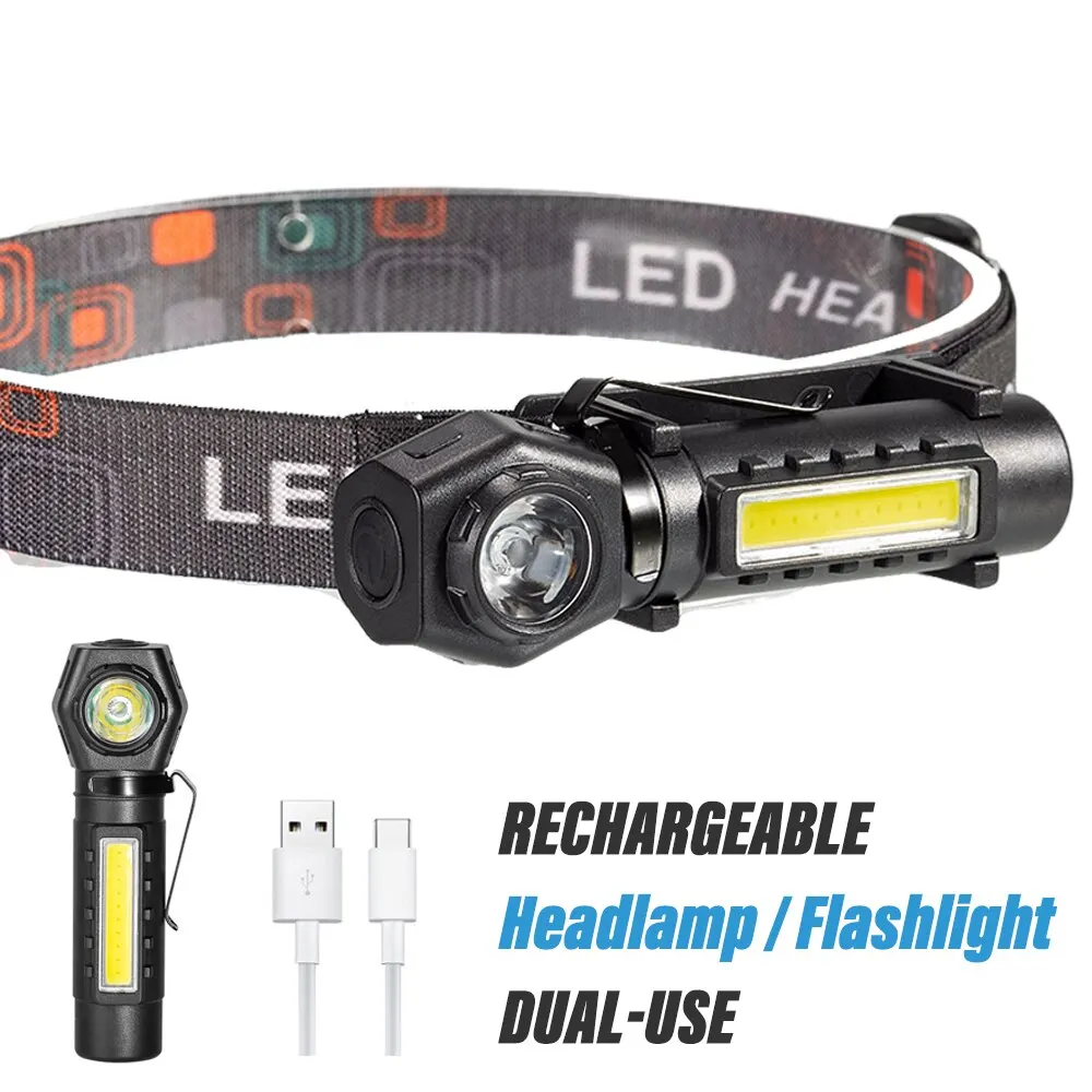 超高輝度 LED ヘッドランプ充電式懐中電灯 XPE COB ビーズとテールマグネット付きデュアル目的作業灯防水