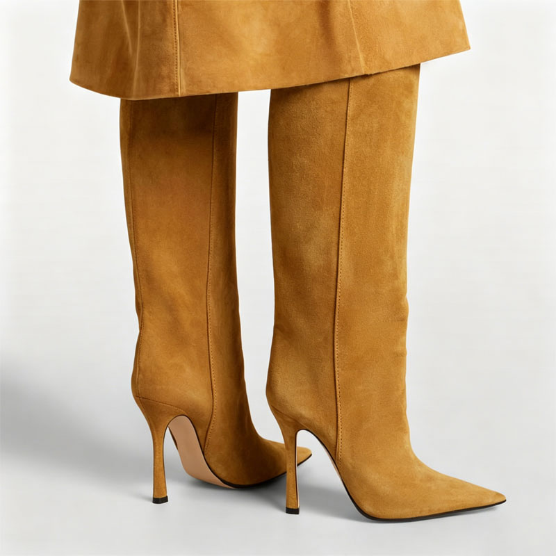 2026Women's Autumn and Winter New Pointed Knee High Waist High-heeled Boots, Fashionable Mid Waist Plus Size Women's Boots
