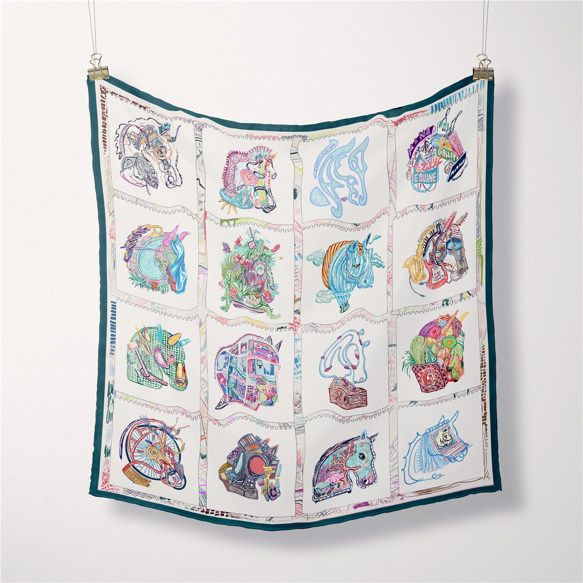 Bufanda cuadrada pequeña con cabeza de caballo para mujer, pañuelo de sarga de seda a la moda, Bandana de lujo, diadema, Hijab, 53cm