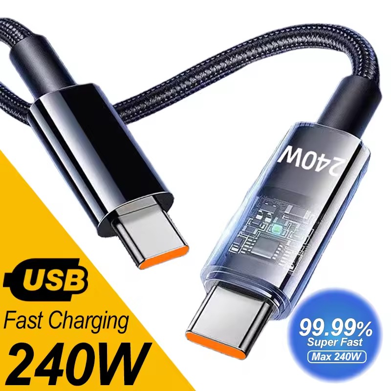 240W Dual Charging Line Type-C USB C To Type C Cable Fast Charging Nylon Braided TypeC Data Cord for Samsung Huawei Mi Laptop