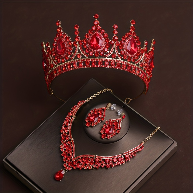 3Pcs Crystal Crown Necklace Earring Set Rhinestone Bridal Jewelry Set Bridal Wedding Hair Accessories Jewelry Crown Tiara Gift