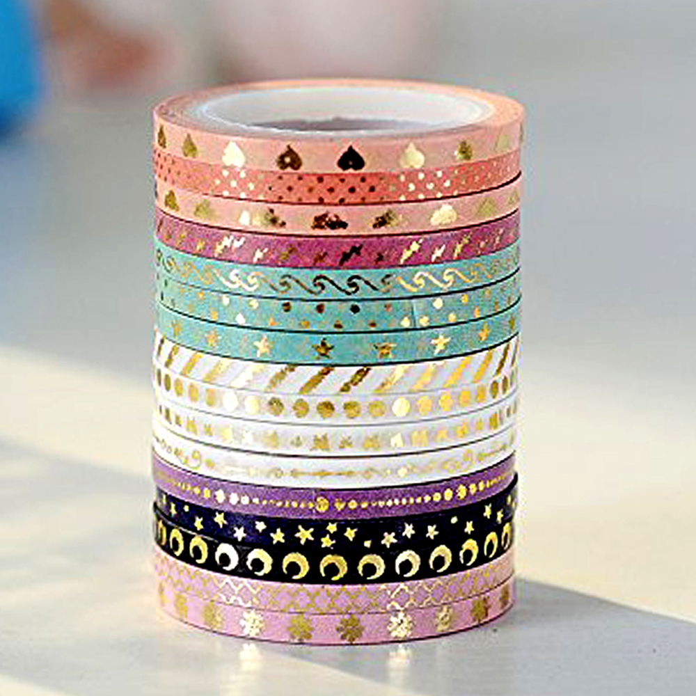 16 rouleaux de ruban adhésif Washi pour Scrapbooking, feuille d'or, ruban adhésif décoratif mince pour papeterie, fournitures de Journal, rubans de masquage