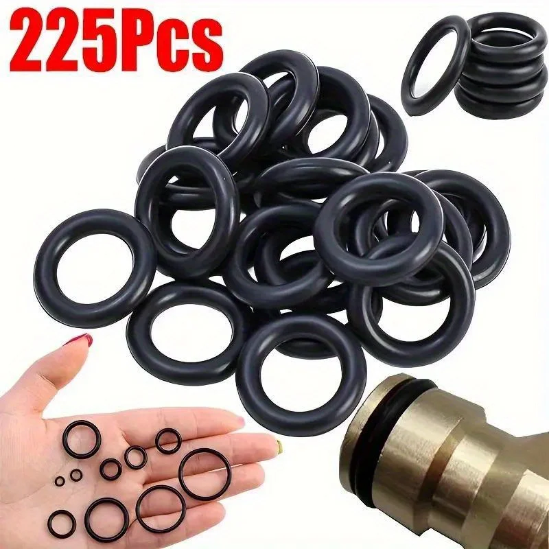 225pcs O Ring Set Gaskets 18 Size Nitrile Rubber Round Gasket Seal Elastic Oil Resist Washer Seals Faucet Professional