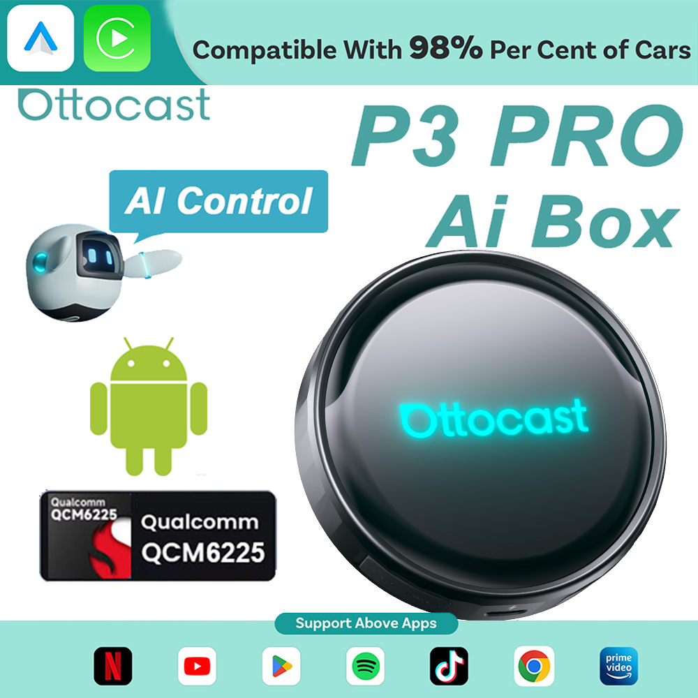 OTTOCAST P3 Pro Ai Box Беспроводной Carplay Android Auto Адаптер Ai Voice QCM 6225 Видеобокс для Benz Audi Kia Hyundai VW Toyota