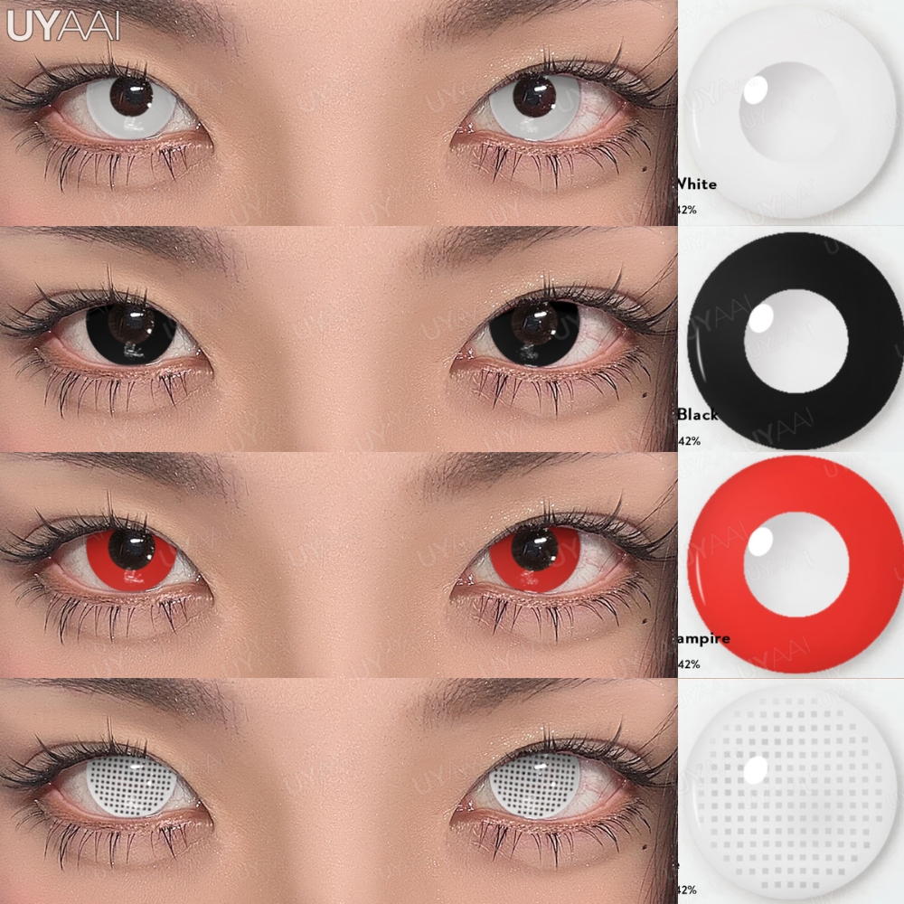 Uyai 1 par cosplay multicontácts para olhos lentes de cor branca anime vampiro lentes vermelhas lentes pretas para halloween roxo len