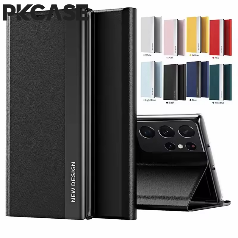 PKCASE Magnetic Flip Leather Case For Samsung S26 S25 Edge S24 S23 FE Ultra Plus Shockproof Cover For Galaxy A57 A37 A17 A07