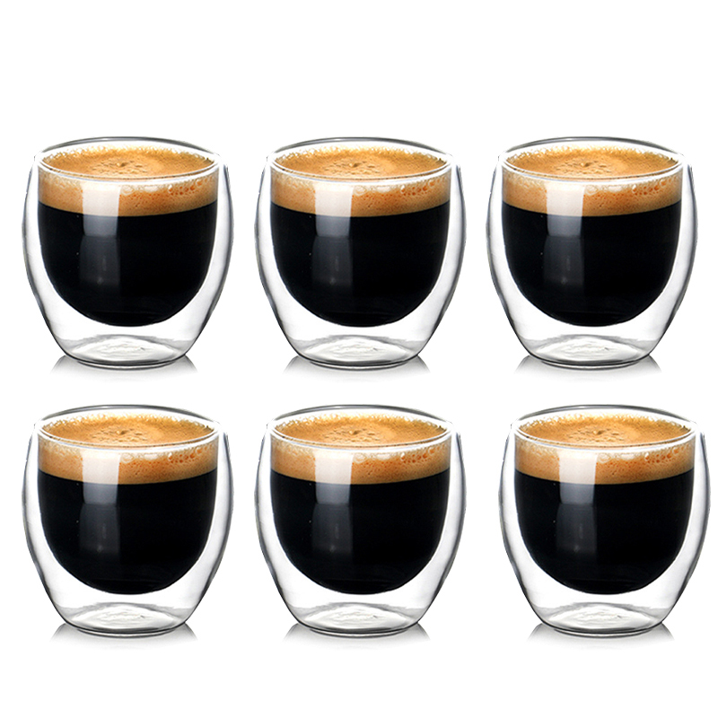 Tasse en verre isolée Double couche de 80ml, 2 à 6 pièces, verre à haute teneur en Borosilicate, tasse à café, lait, thé, Restaurant, verres ménagers, cadeau