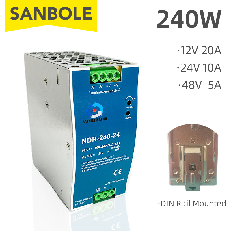 NDR-240-24 Ultra cienka szyna DIN 24V 10A do sterowania przemysłowego Napęd elektryczny Przełącznik szafy Zasilacz