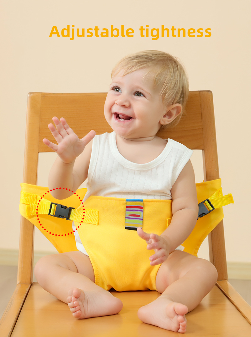 Arnês de segurança infantil dobrável e portátil, cinta de refeição para bebês com cinto fixo de segurança, cinto de segurança para crianças pequenas, cadeira de jantar para bebês