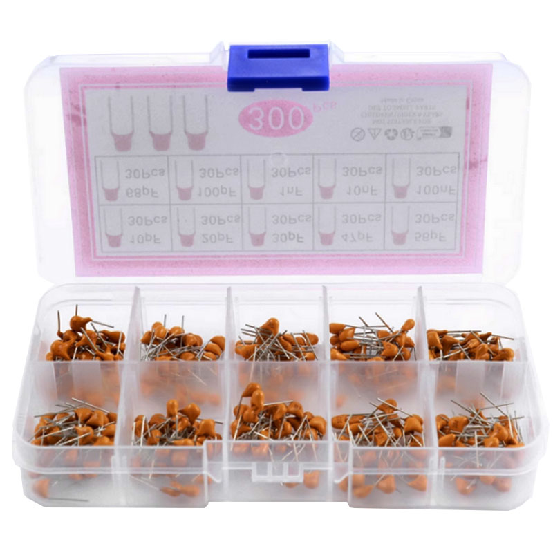 Conjunto de 300pcs de Capacitores Monolíticos (10pF~100nF) de Inserção Direta, Não Polarizados, 50V, Componentes Cerâmicos
