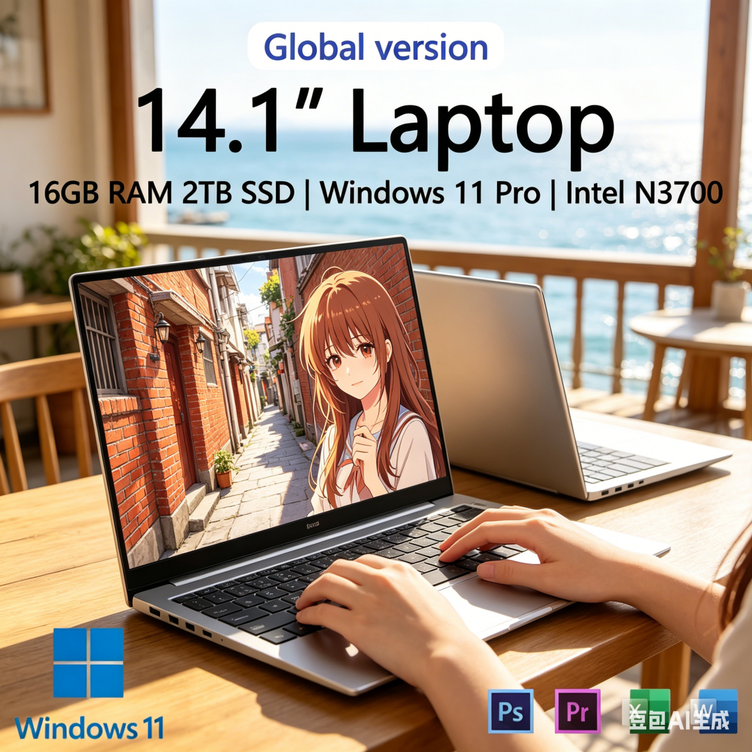 Portátil Elite Ultra Slim de 14.1 Pulgadas, 16 GB de RAM, 2 TB SSD, Intel 4405U, PC para Juegos, Pantalla de 1920*1080, Computadora para Oficina y Estudio, Windows 11 Pro