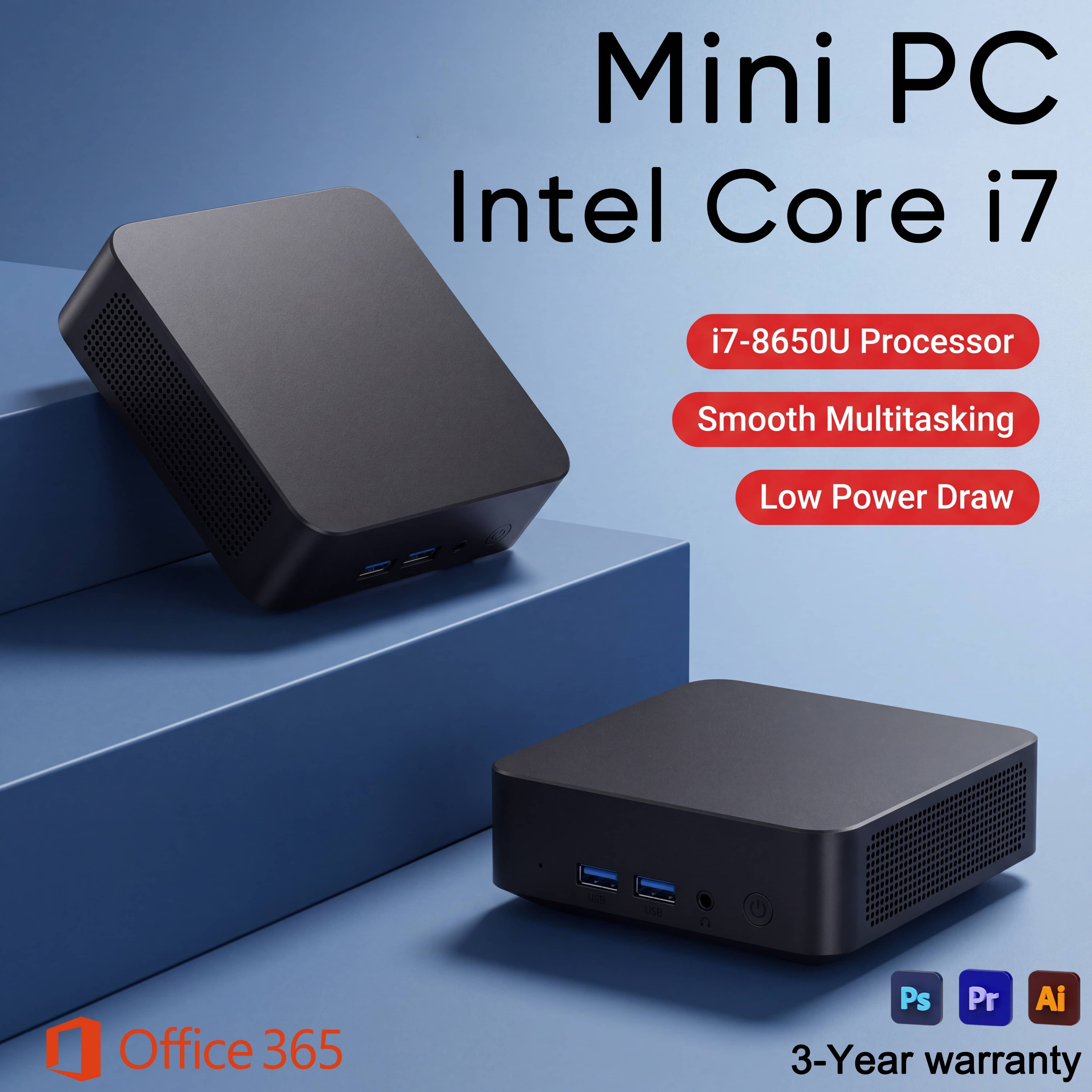 Mini PC 2026 con Intel Core i7 8650U, Windows 11 Pro, 32GB+2TB, Ultra Compacto, Silencioso, Doble HDMI, para Oficina y Negocios