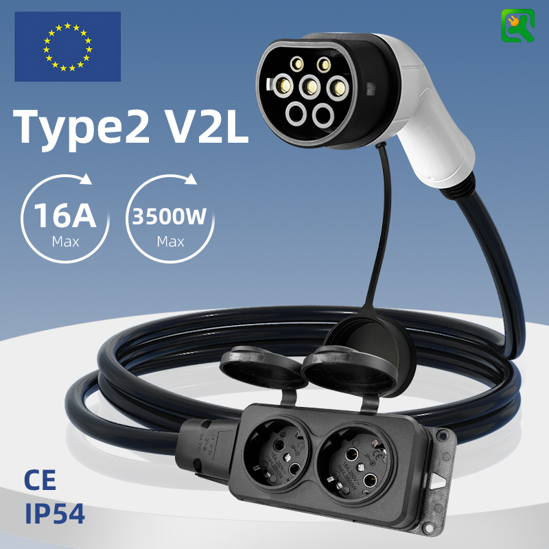 EVqiaoyi Type 2 V2L Kabel rozładowujący 3.5KW z gniazdem EU, kompatybilny z BYD, Renault, Jaecoo, Omoda, MG 4, Geely EX2 5