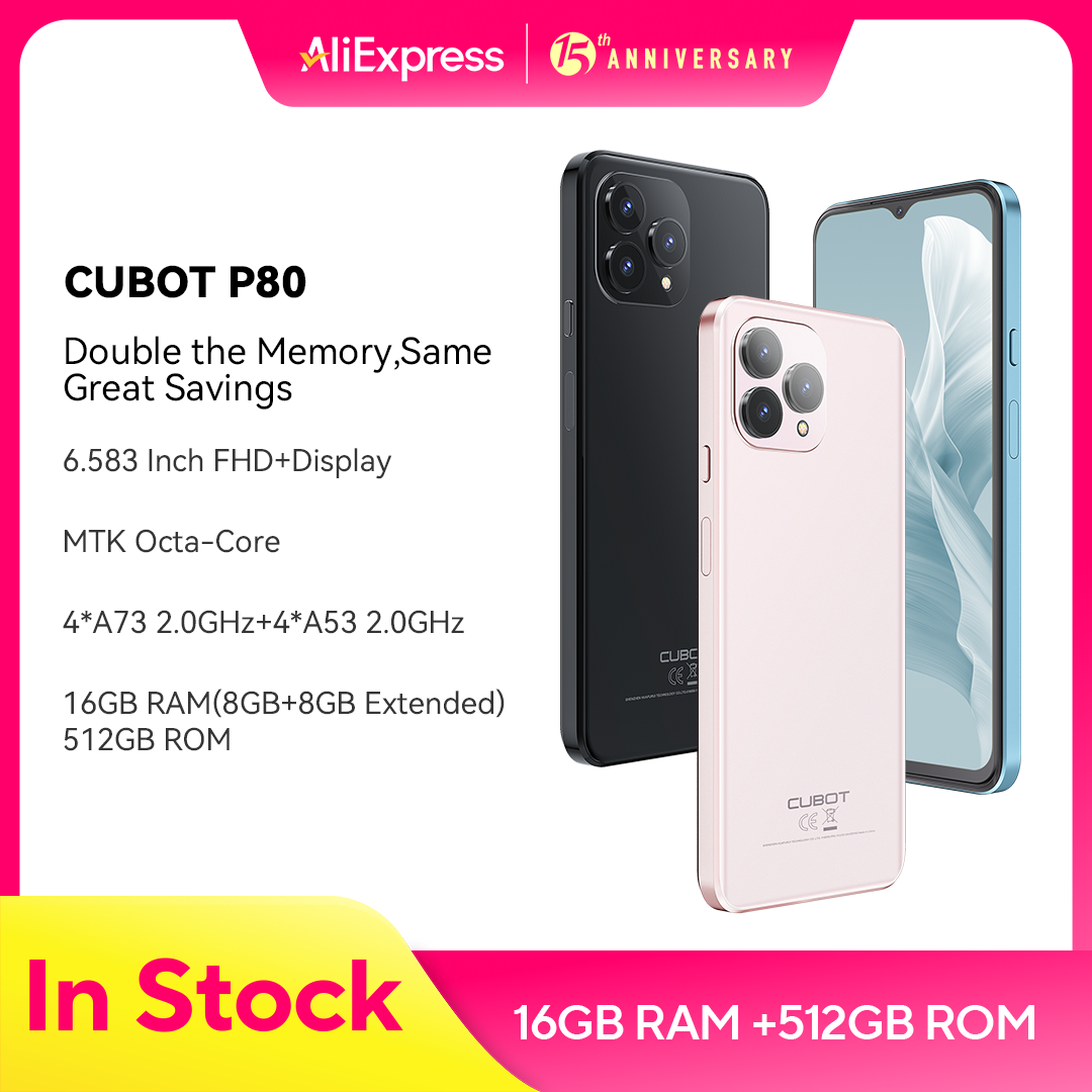 [World Premiere] Cubot P80 [512GB], 16GB RAM, Global Version Smartphone Android 13, 6.583" FHD+ Screen, 48MP Camera, Add to Cart