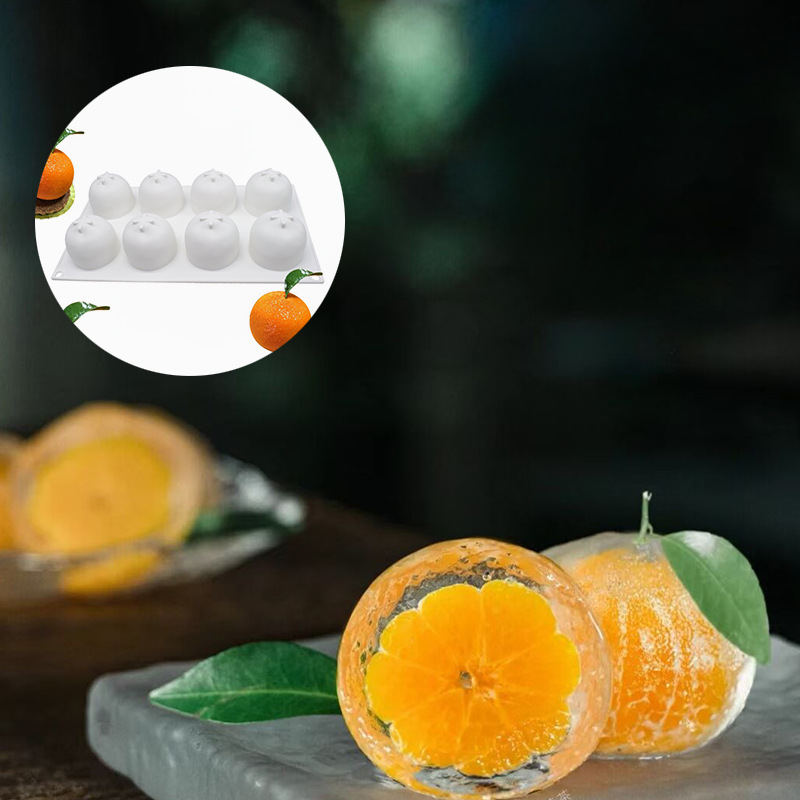 Moule à gâteau en silicone à 8 maillons, accessoire de cuisine, ustensile de cuisson idéal pour les desserts français, la mousse aux fruits, les bougies et les oranges