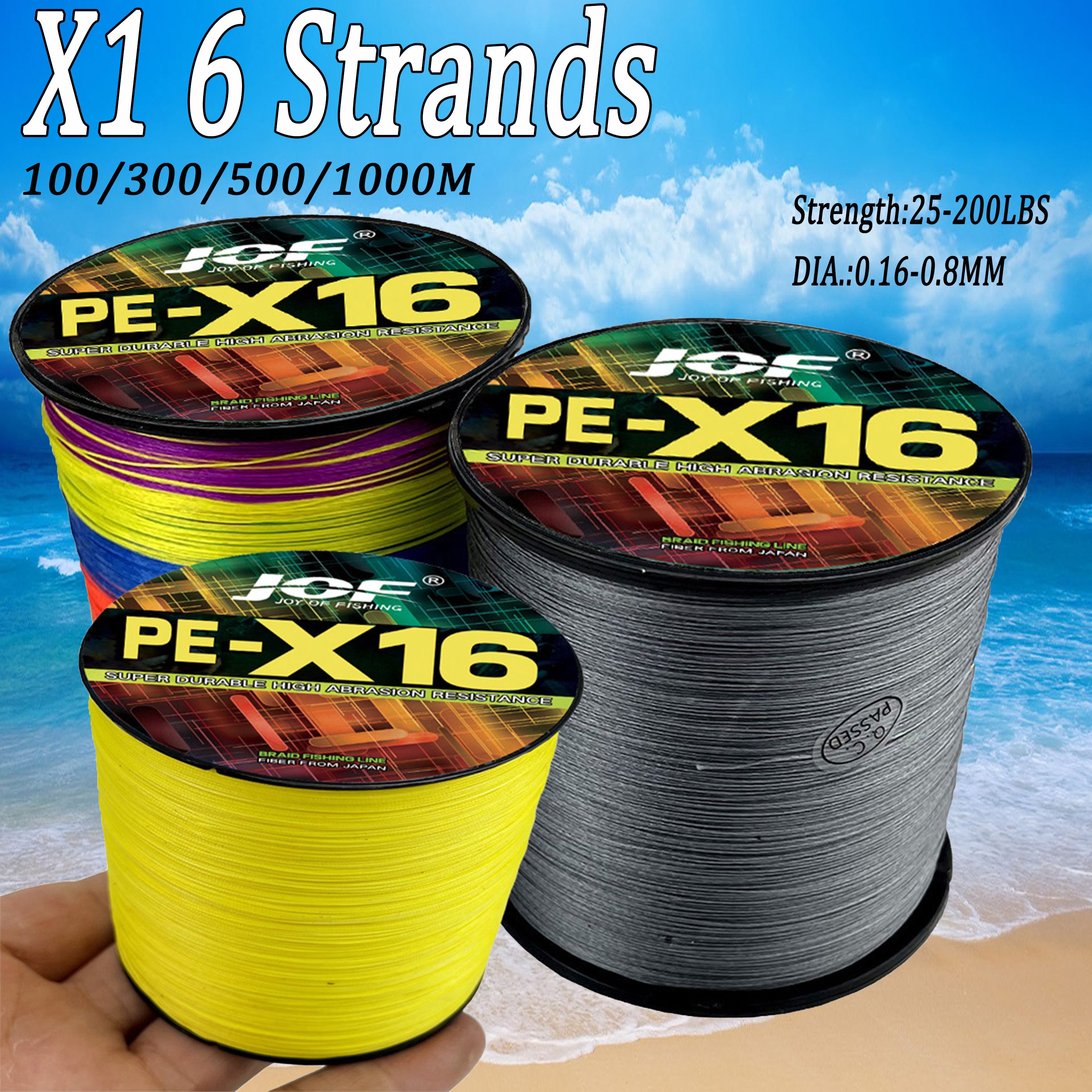 16 Strands สายถัก Braided X16 Super Strong 25/40/80/100/125/140/161/200LBS HollowCore 100-1000M Multifilament 11.3-91 กก.