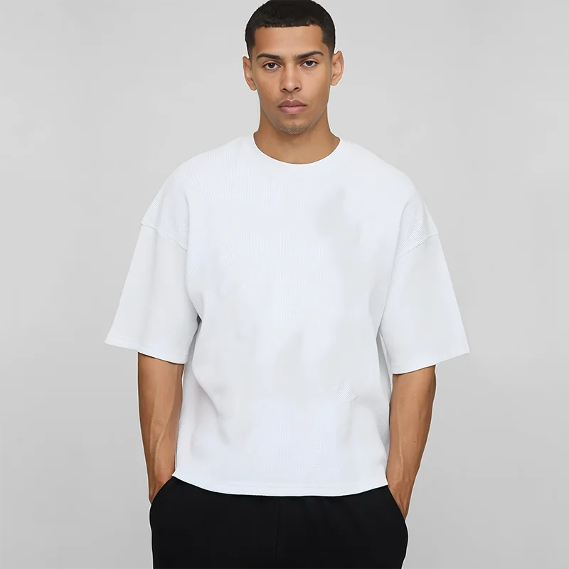 Camiseta básica de gran tamaño con cuello redondo para hombre, camisetas de media manga de algodón 100% de peso pesado 240GSM, ropa deportiva holgada de verano