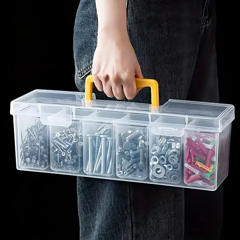 Boîte à outils multifonctionnelle pour la maison, 7 pièces, boîte de rangement d'outils portable transparente, boîte d'organisation pour clés et vis