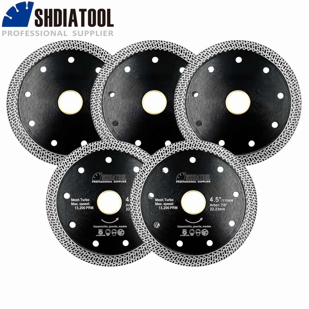 Shdiatool 5 Stuks 4-1/2-Inch Mesh Turbo Diamantzaagschijf Voor Porseleinen Keramische Tegels Graniet Dia 115Mm Diamantschijf