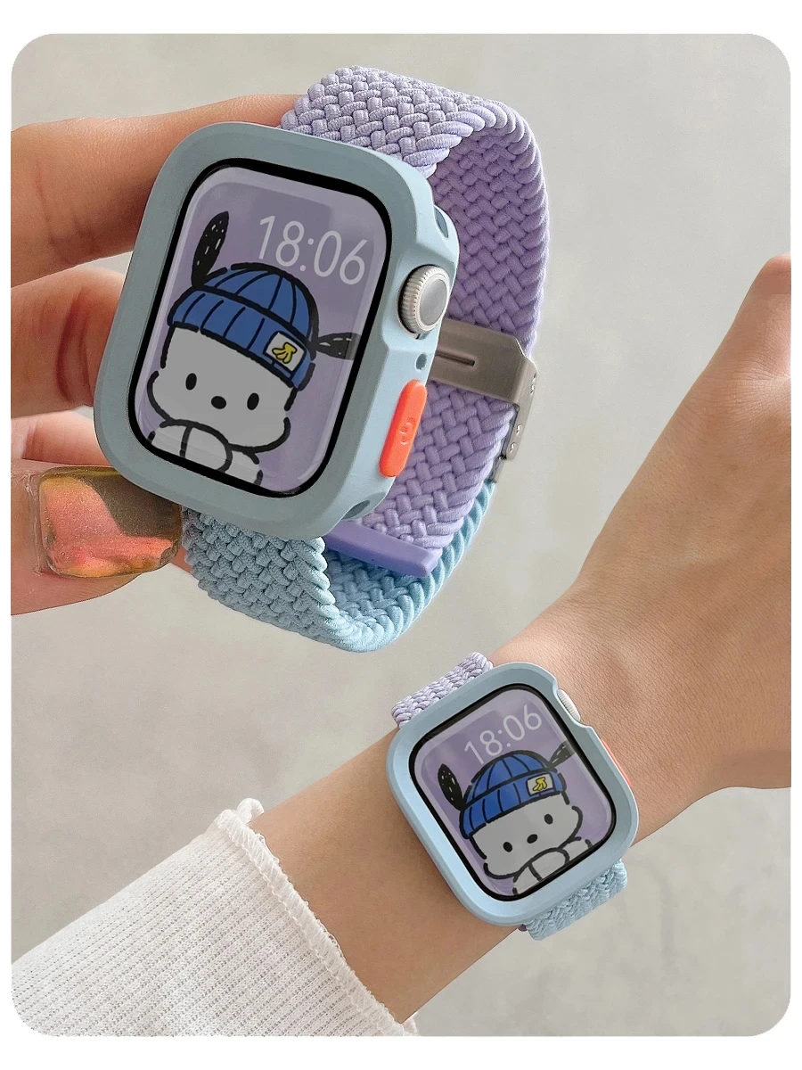 Caso Candy Silicone e Strap para Apple Watch, Nylon Correa Strap, iWatch Ultra 2, 49mm, Série 9, 8, 7, 45mm, 41mm, Band SE, 6, 5, 4, 44 milímetros, 40 milímetros