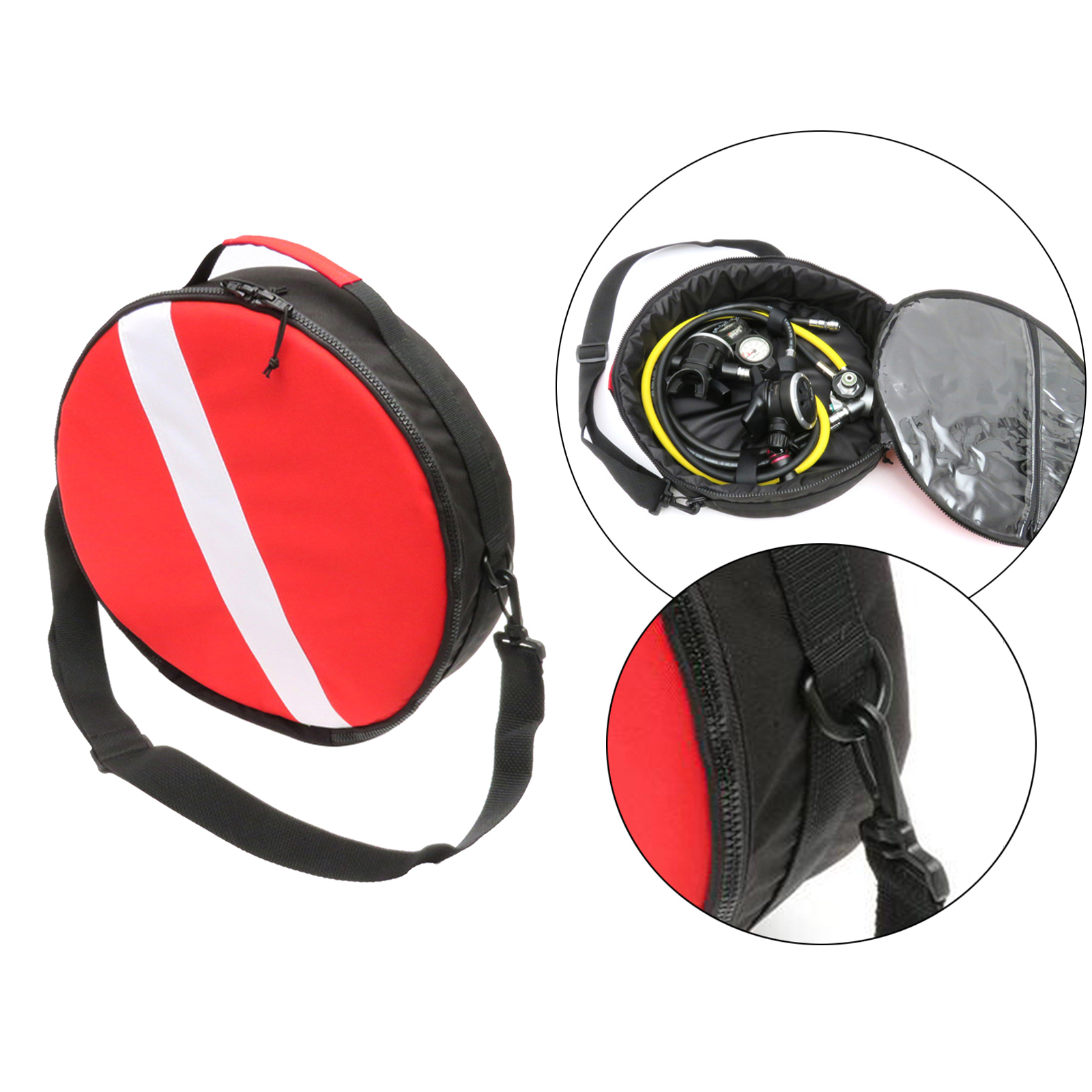 Bolsa redonda para regulador de buceo, cremallera redonda acolchada con asa, organizador de equipo regulador, bolsa de almacenamiento de nailon portátil